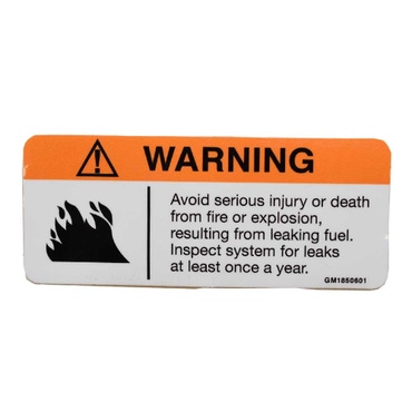 Boat Warning Decal GM1850601 | Leaking Fuel 4 1/4 x 1 3/4 Inch