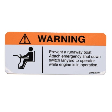 Boat Warning Decal GM1875301 | Prevent Runaway Boat 4 1/4 x 1 3/4 Inch